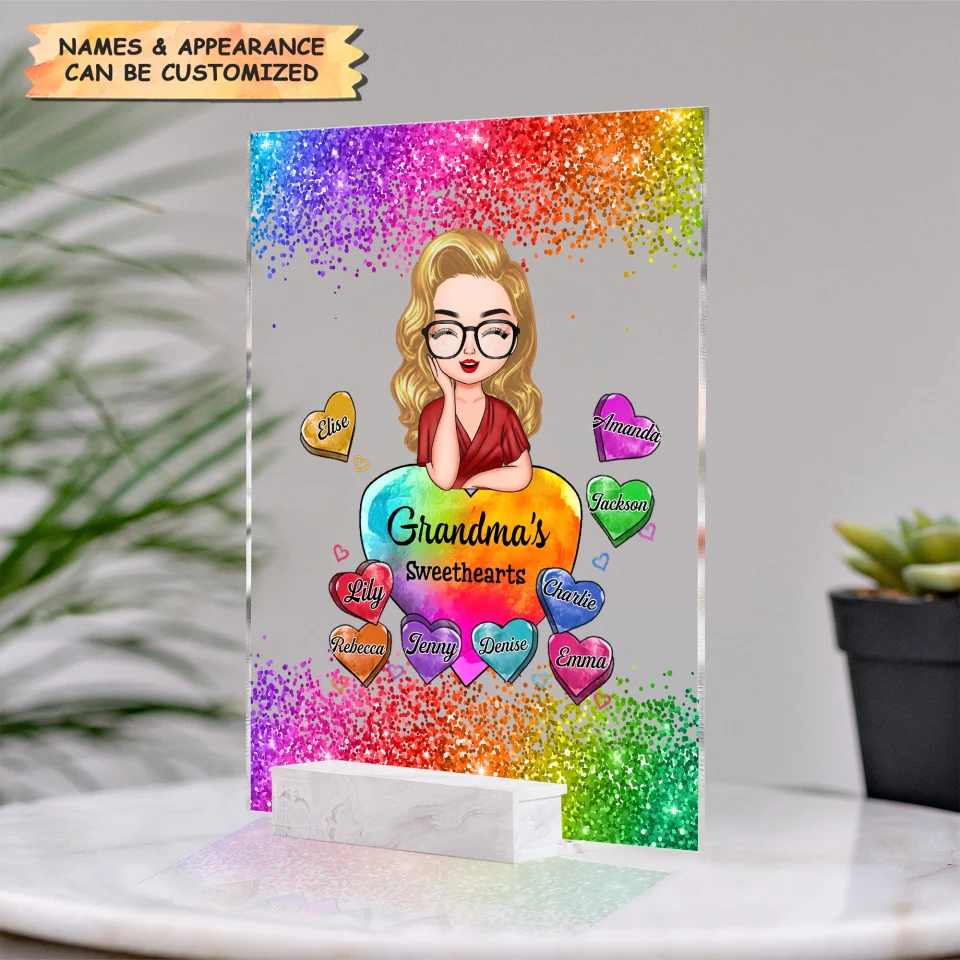Personalized Grandma Mom Kids Colorful Hearts Acrylic Plaque - Image 3