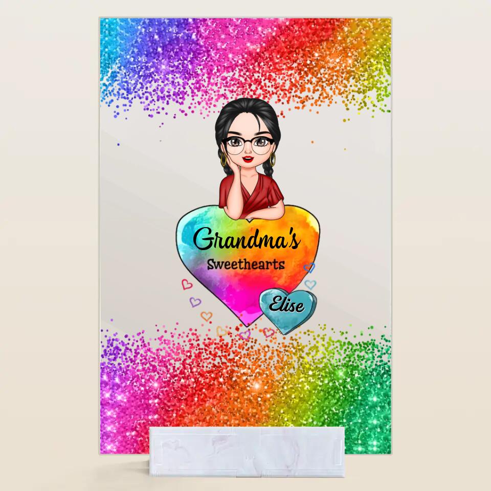 Personalized Grandma Mom Kids Colorful Hearts Acrylic Plaque - Image 4