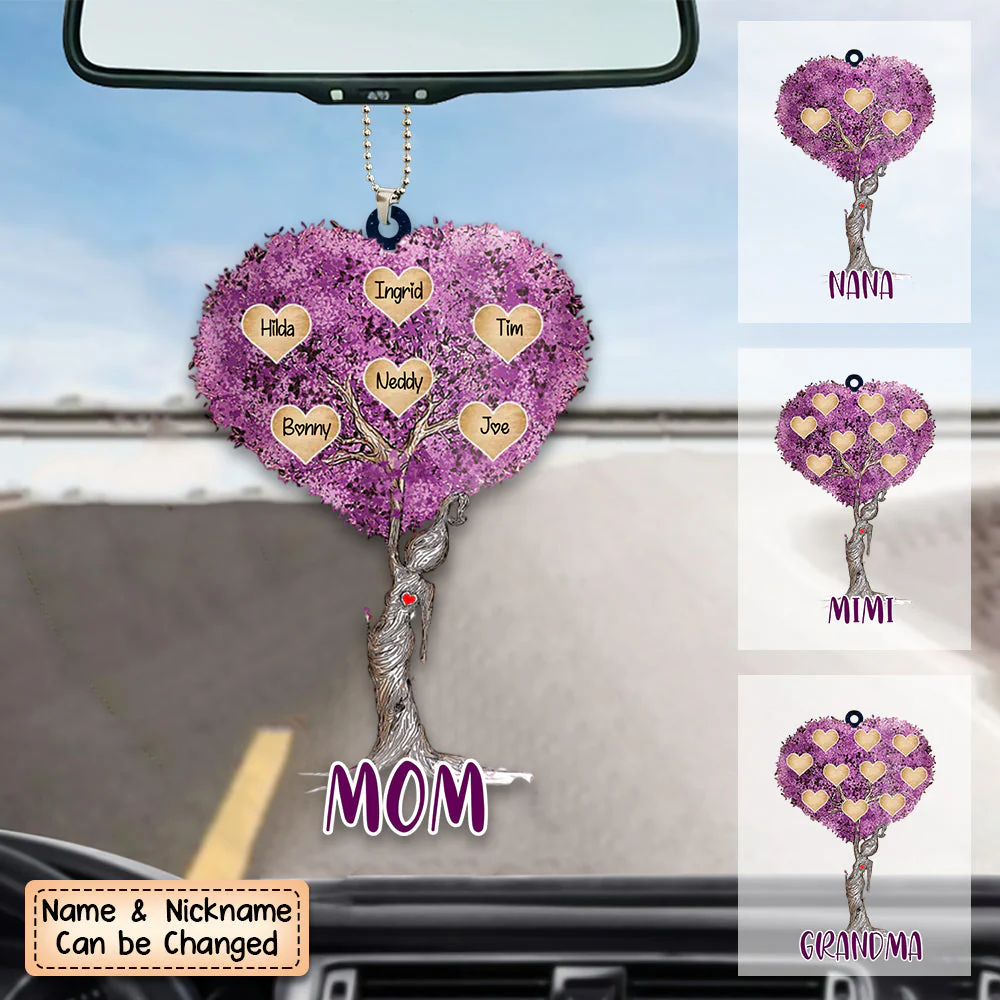 Personalized Grandma/Mom Kids Purple Heart Tree Acrylic Ornament - Image 2