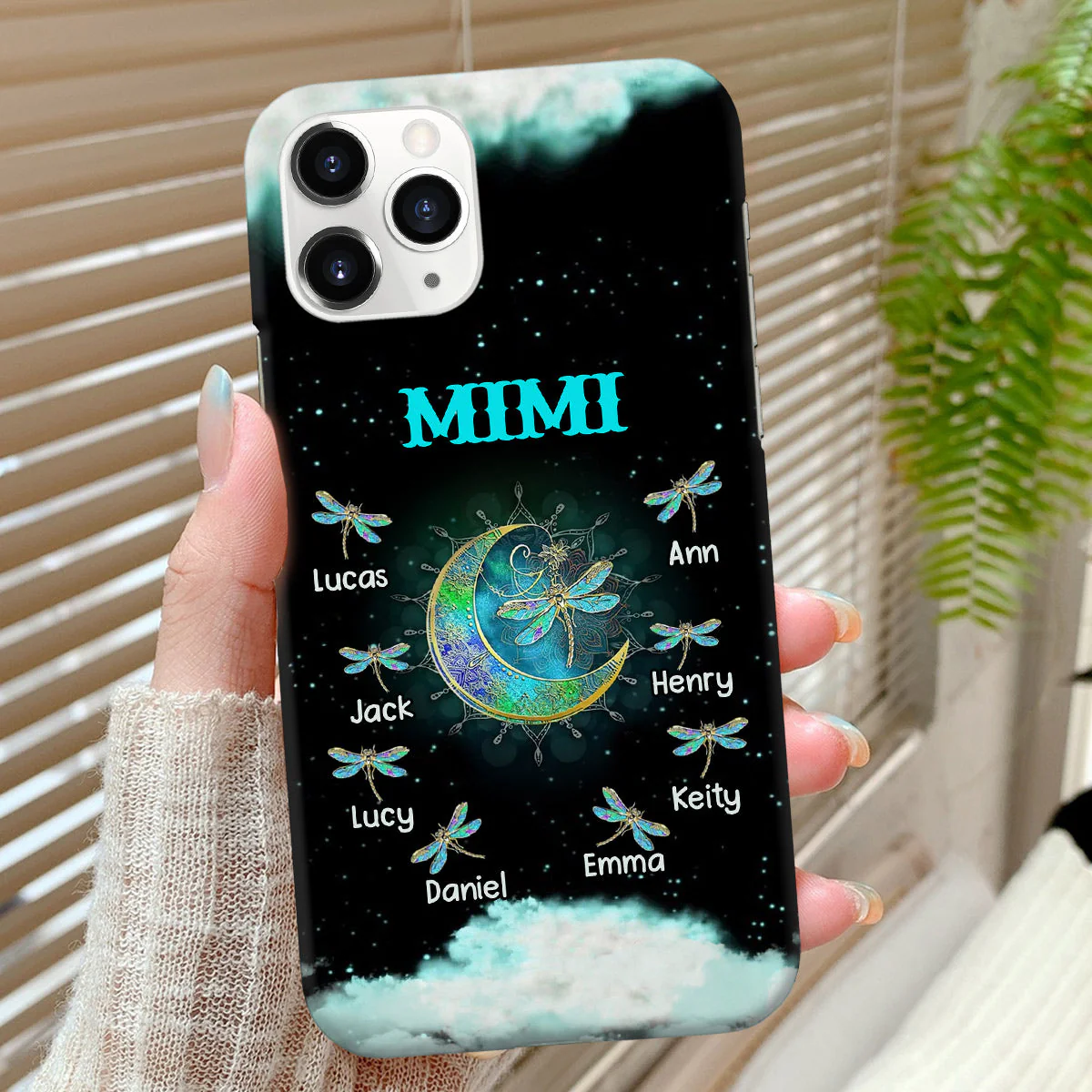Personalized Grandma Mom Nana Grandkids Dragonfly Moon Phone Case - Image 2