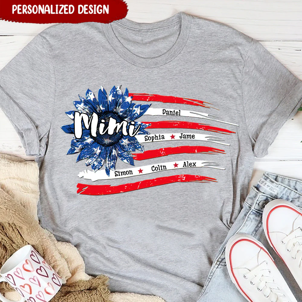 Personalized Grandma Mom Sunflower Flag Independence Day T-shirt - Image 3