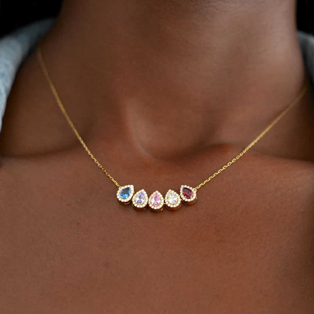 Personalized Grandma Mom Tears Of Joy 1-7 Teardrop Birthstone Necklace - Image 2