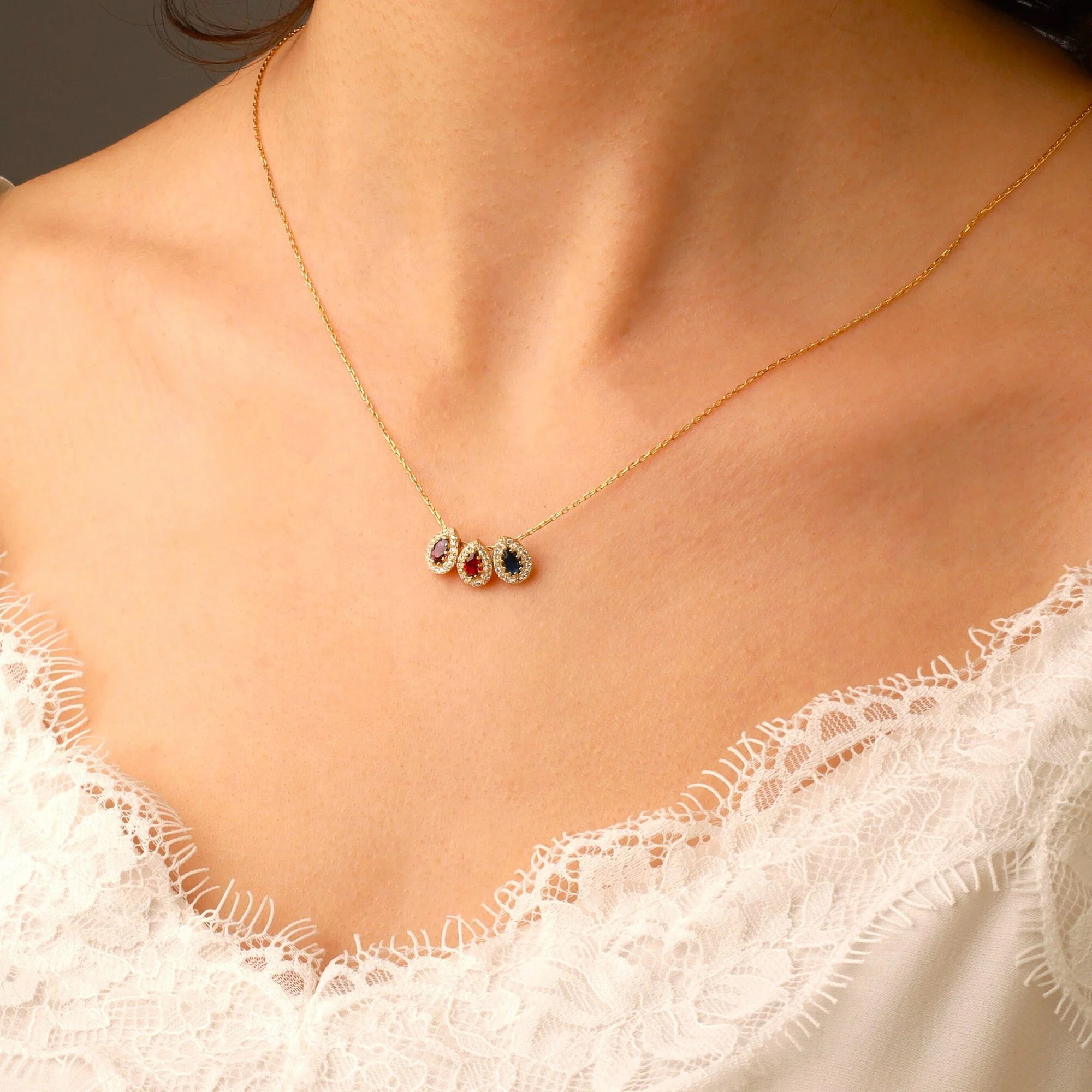 Personalized Grandma Mom Tears Of Joy 1-7 Teardrop Birthstone Necklace - Image 5