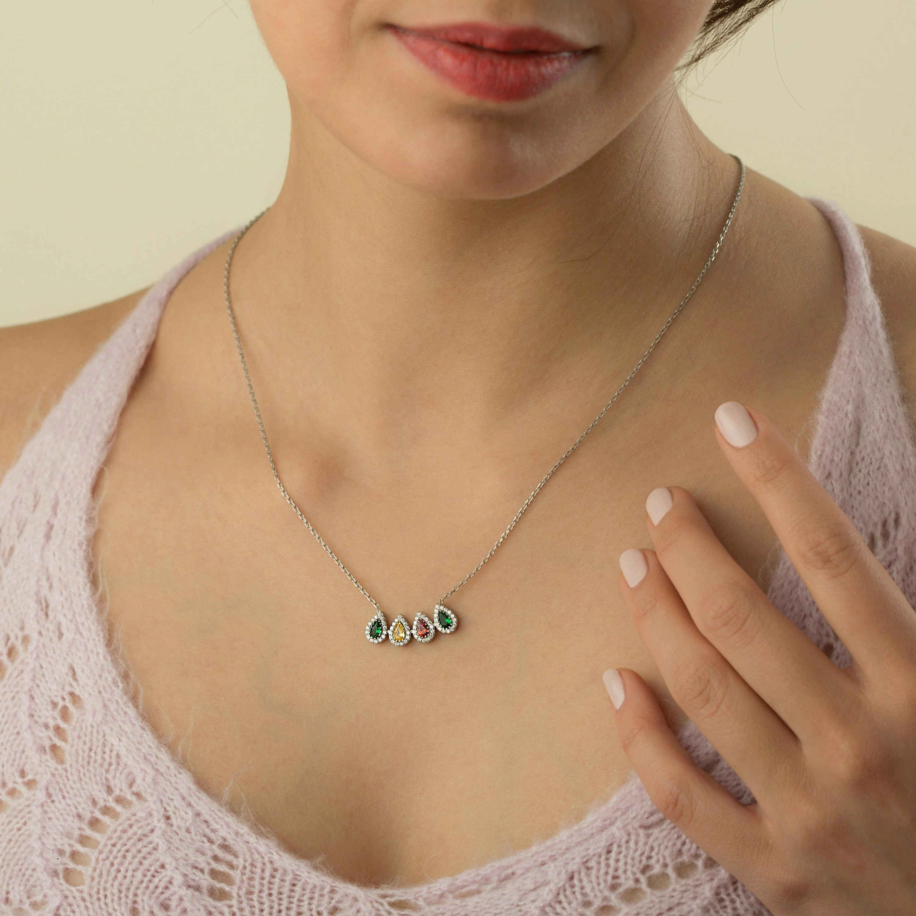 Personalized Grandma Mom Tears Of Joy 1-7 Teardrop Birthstone Necklace - Image 6