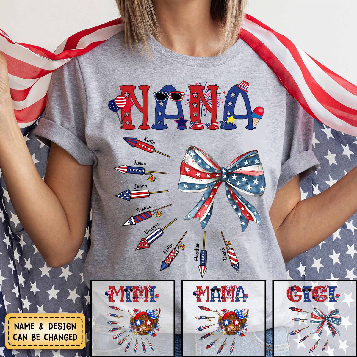 Personalized Grandma Patriotic With Firecrackers, Cute 4Th Of July T-Shirt - Image 4