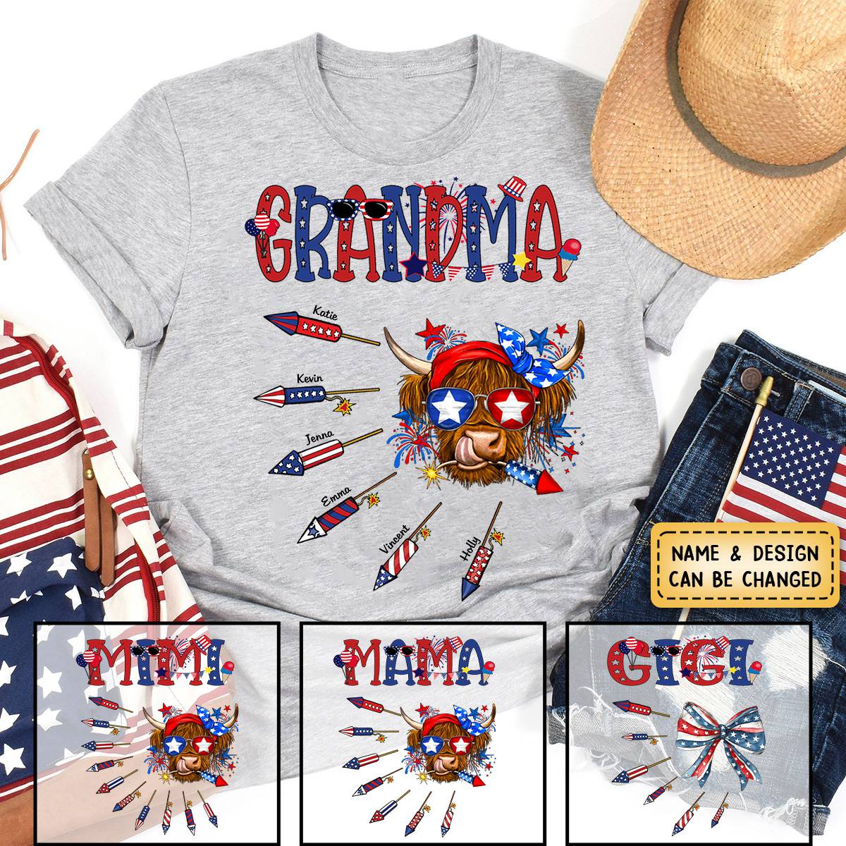 Personalized Grandma Patriotic With Firecrackers, Cute 4Th Of July T-Shirt - Image 5