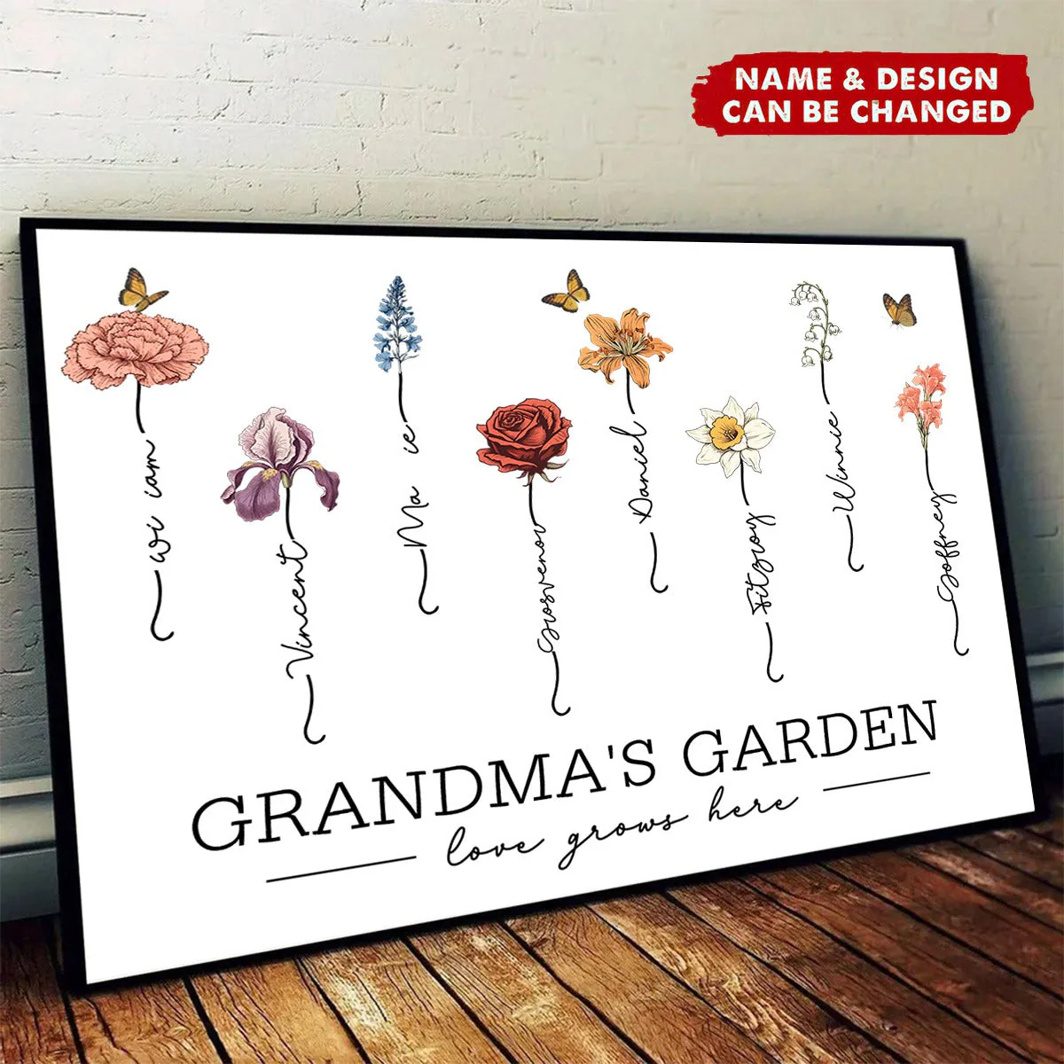 Personalized Grandma‘s Garden Love Grows Here Beautiful Birth Month Flower Poster - Image 2