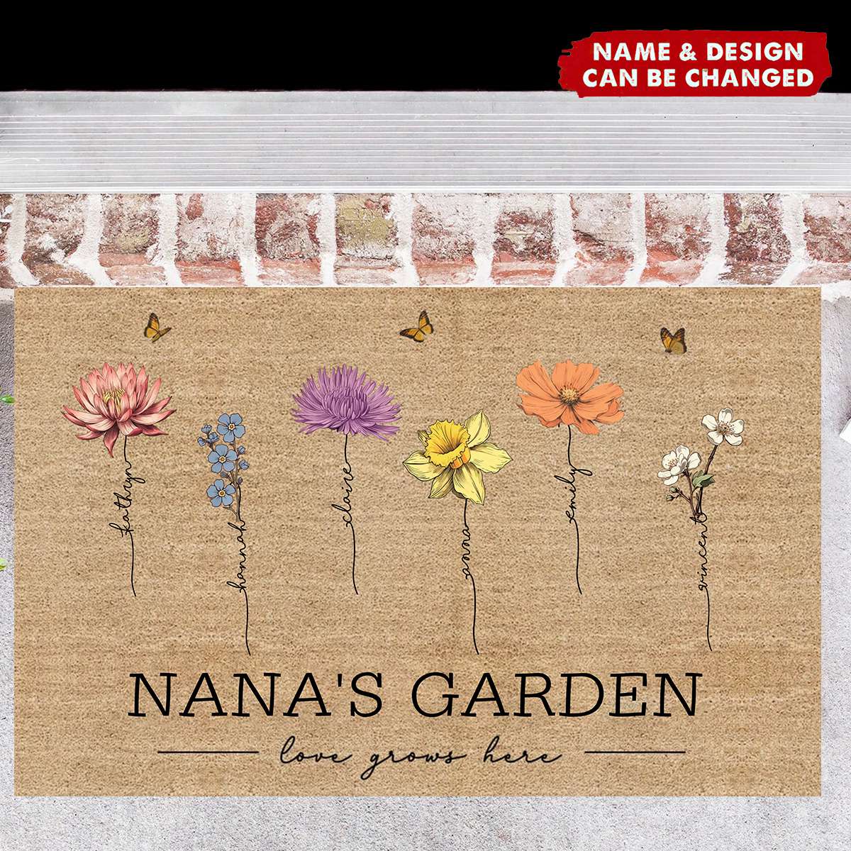Personalized Grandma‘s Garden Love Grows Here Vintage Birth Flowers Doormat - Image 5