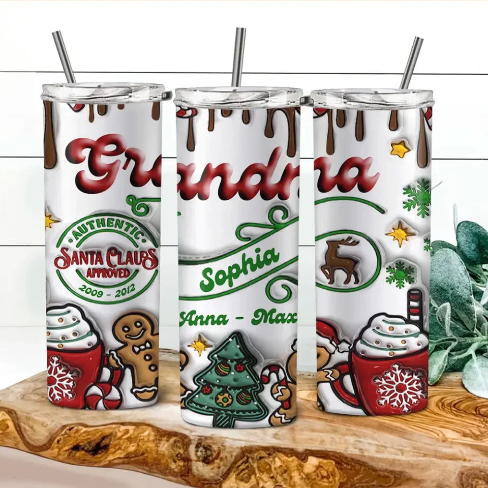 Personalized Grandma Santa Claus Approved Christmas Gift Skinny Tumbler - Image 3