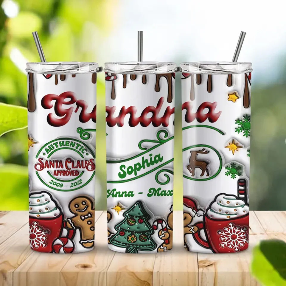 Personalized Grandma Santa Claus Approved Christmas Gift Skinny Tumbler - Image 5