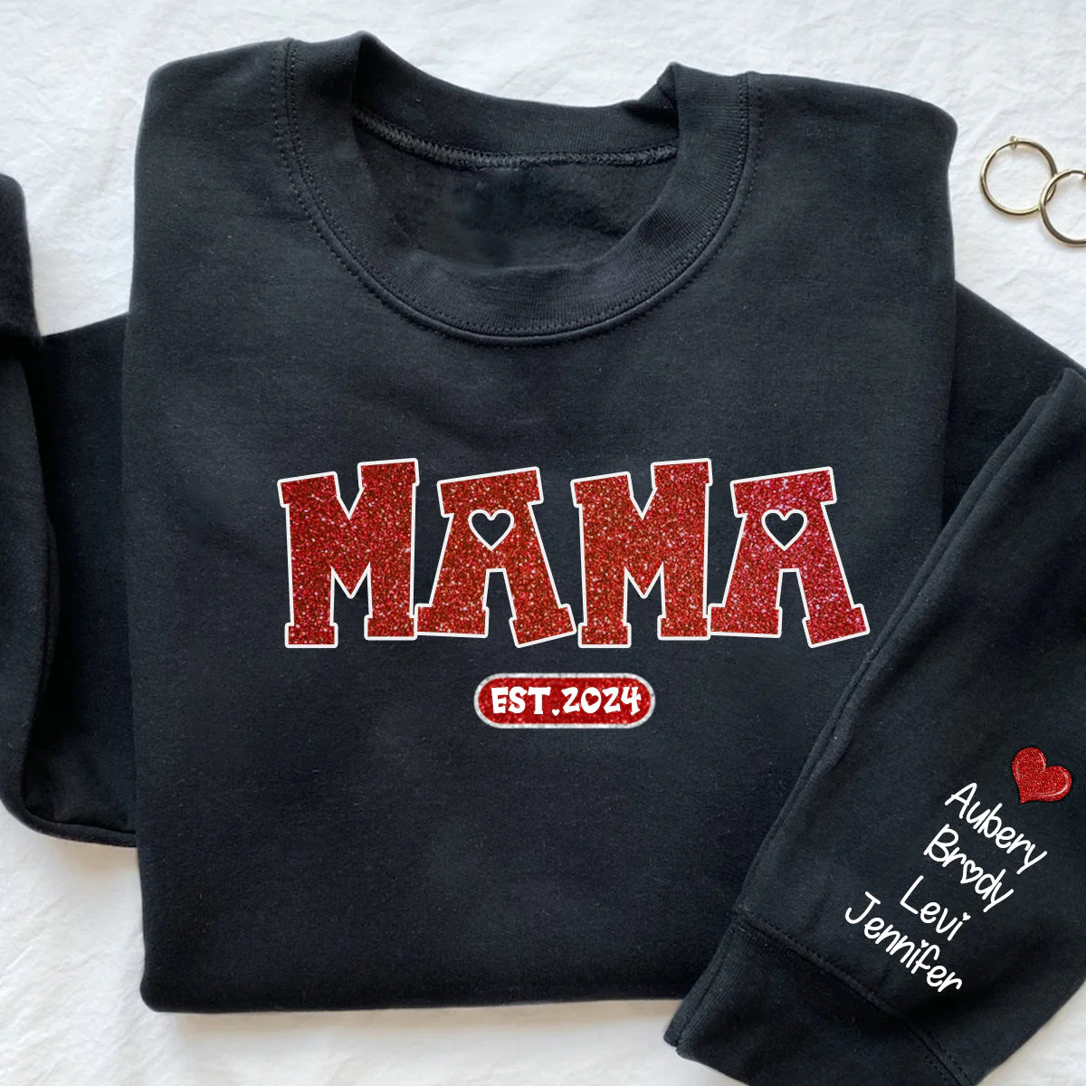 Personalized Glitter Grandma Sweatshirt Est Year with Grandkids Names on Sleeve - Image 2