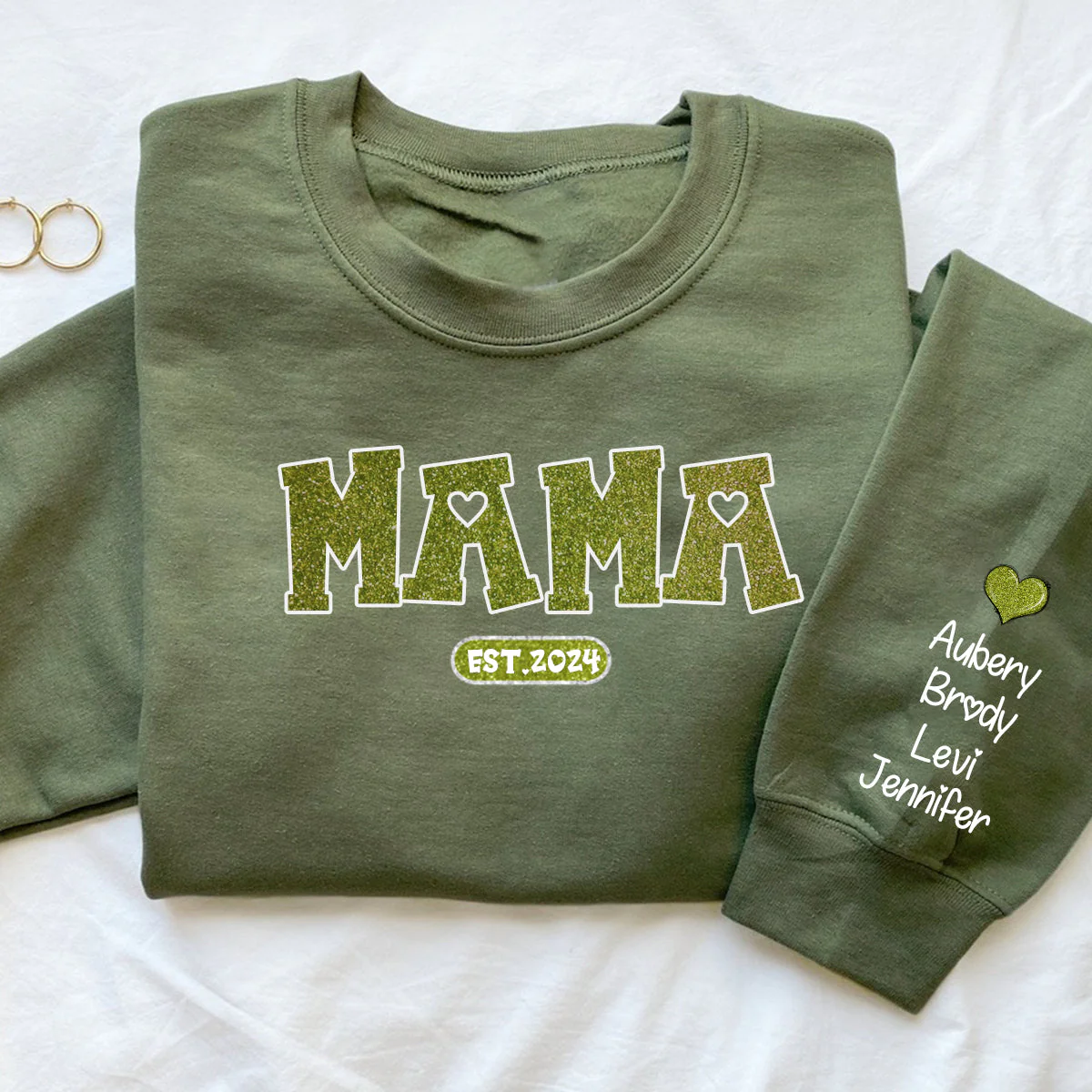 Personalized Glitter Grandma Sweatshirt Est Year with Grandkids Names on Sleeve - Image 4