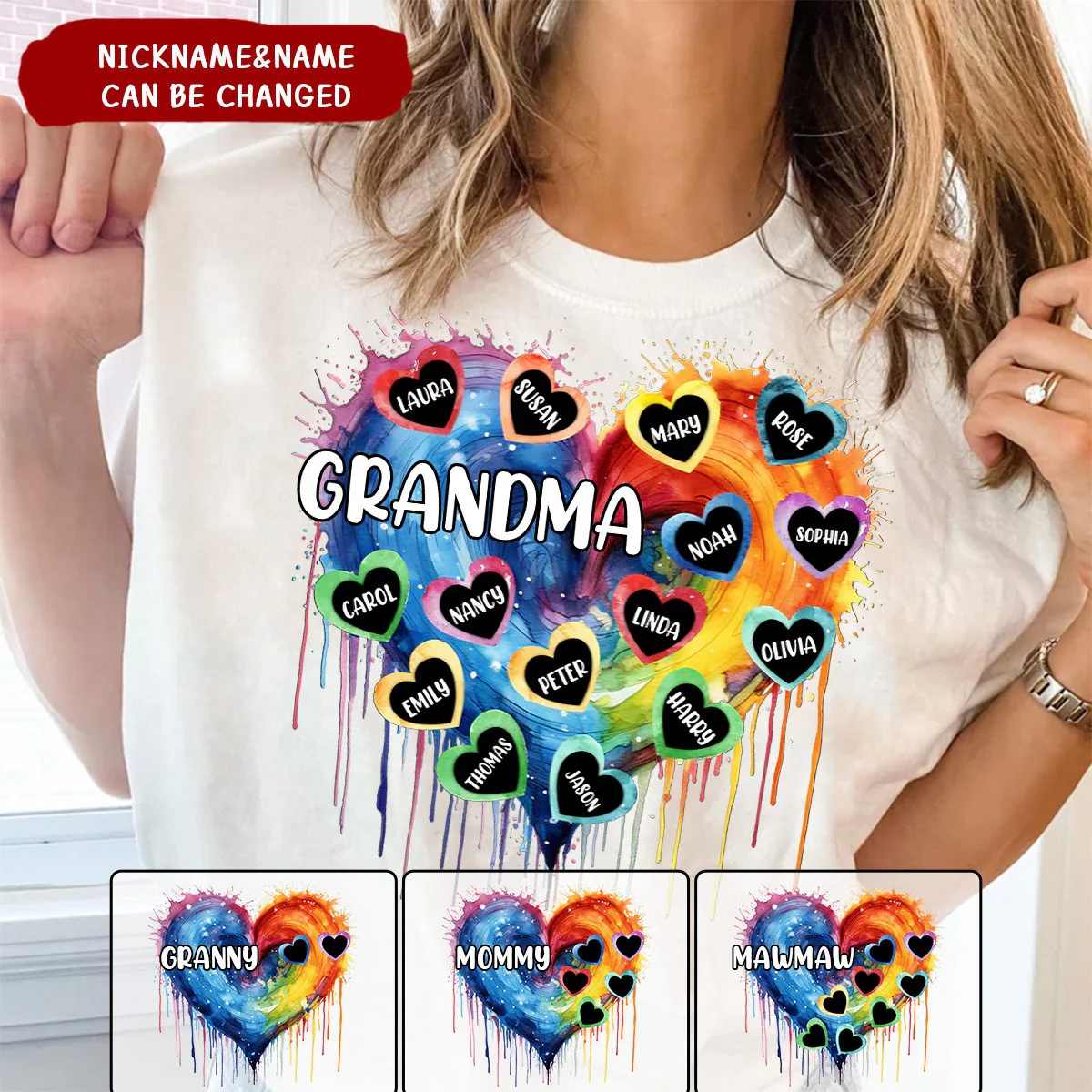 Personalized Grandma Sweethearts Custom Names Pure cotton T-shirt - Image 2