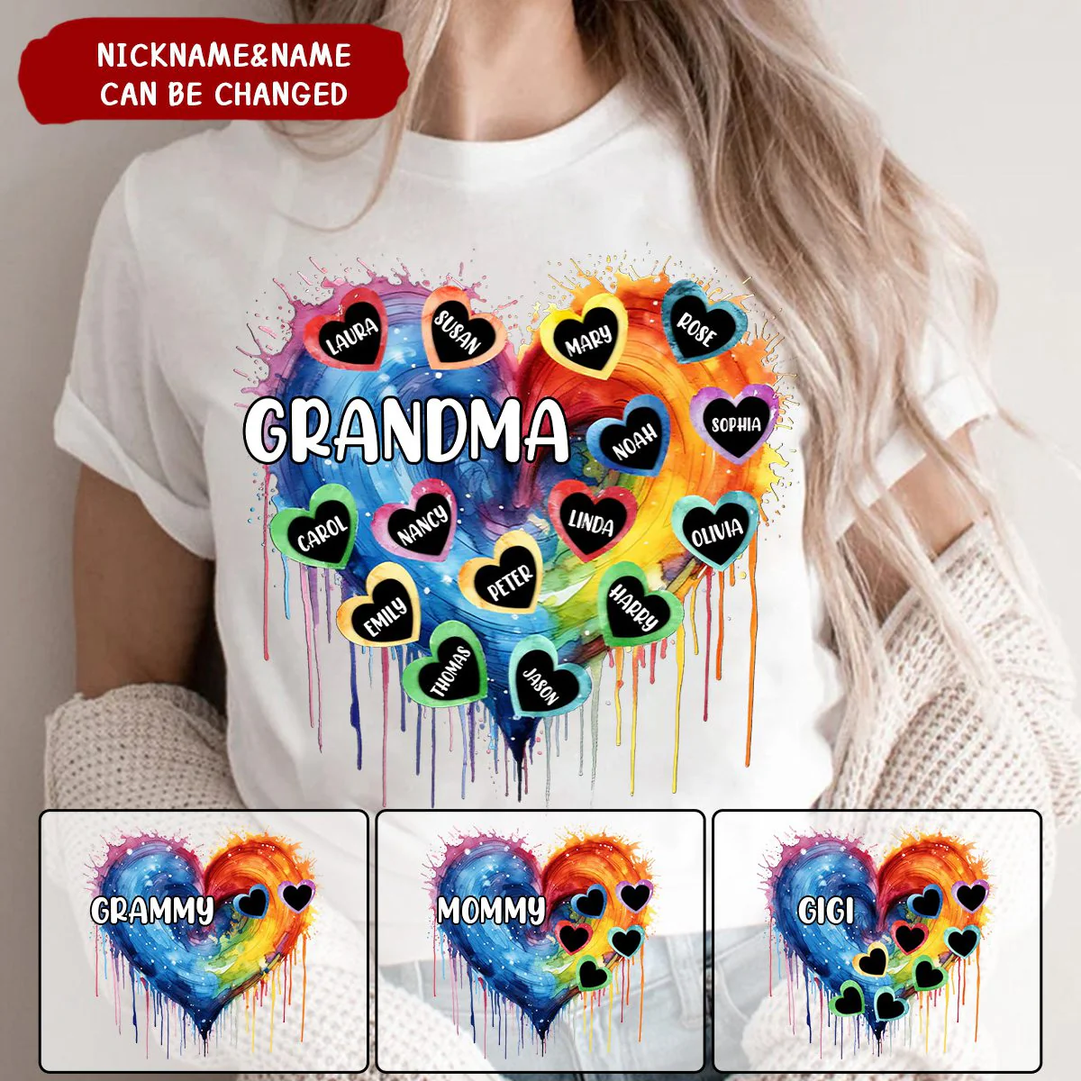 Personalized Grandma Sweethearts Custom Names Pure cotton T-shirt - Image 3