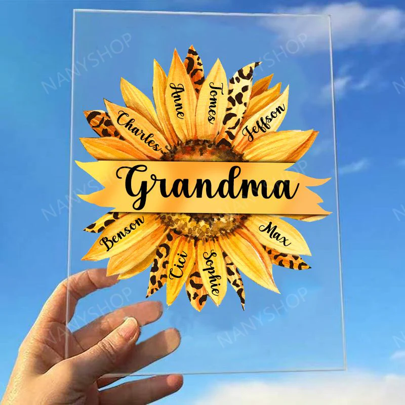 Personalized Grandma With Kids Sunflower Acrylic Plaque-Gift For Mom, Grandma - Image 4