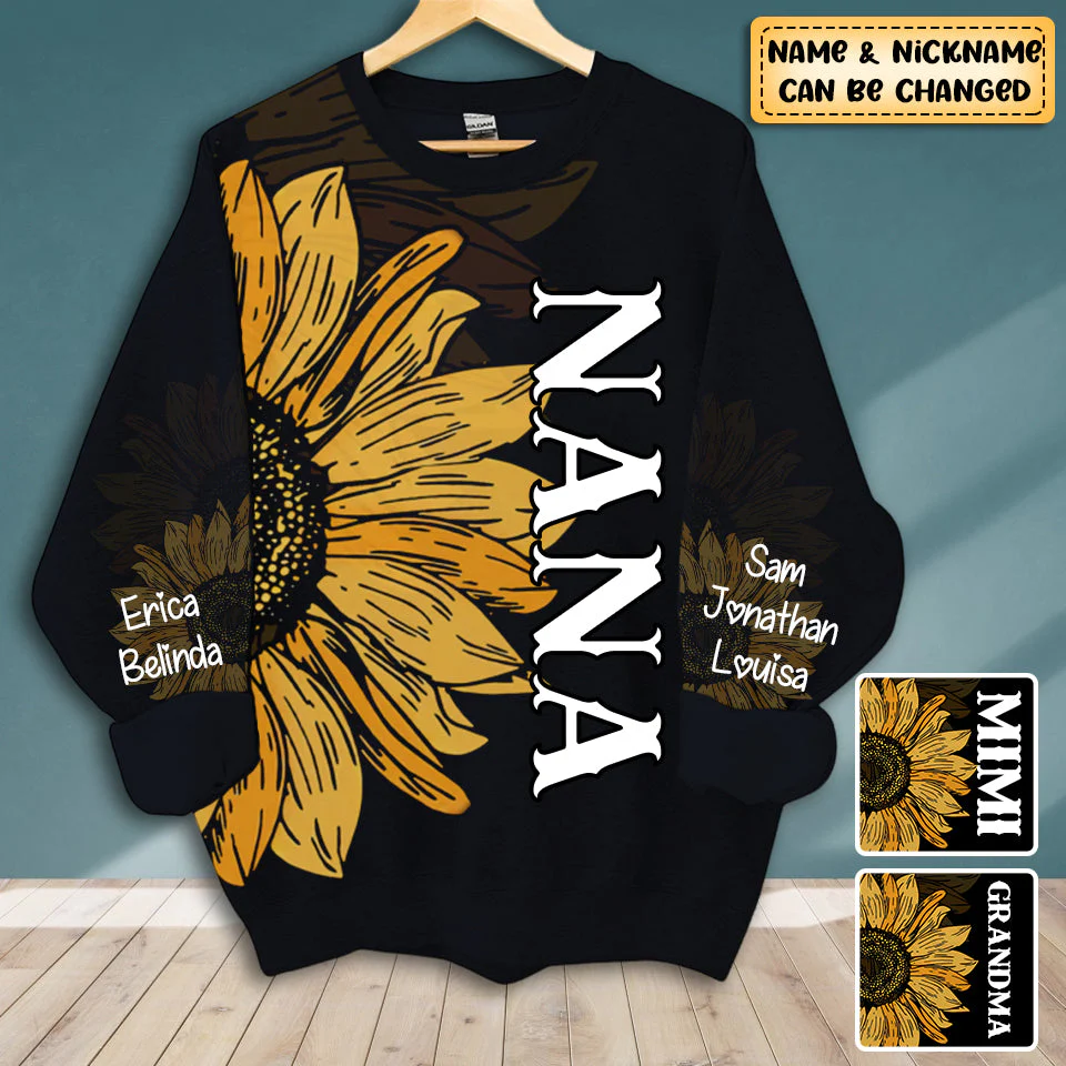 Personalized Grandma with Kids Sunflower Sweatshirt - Image 2