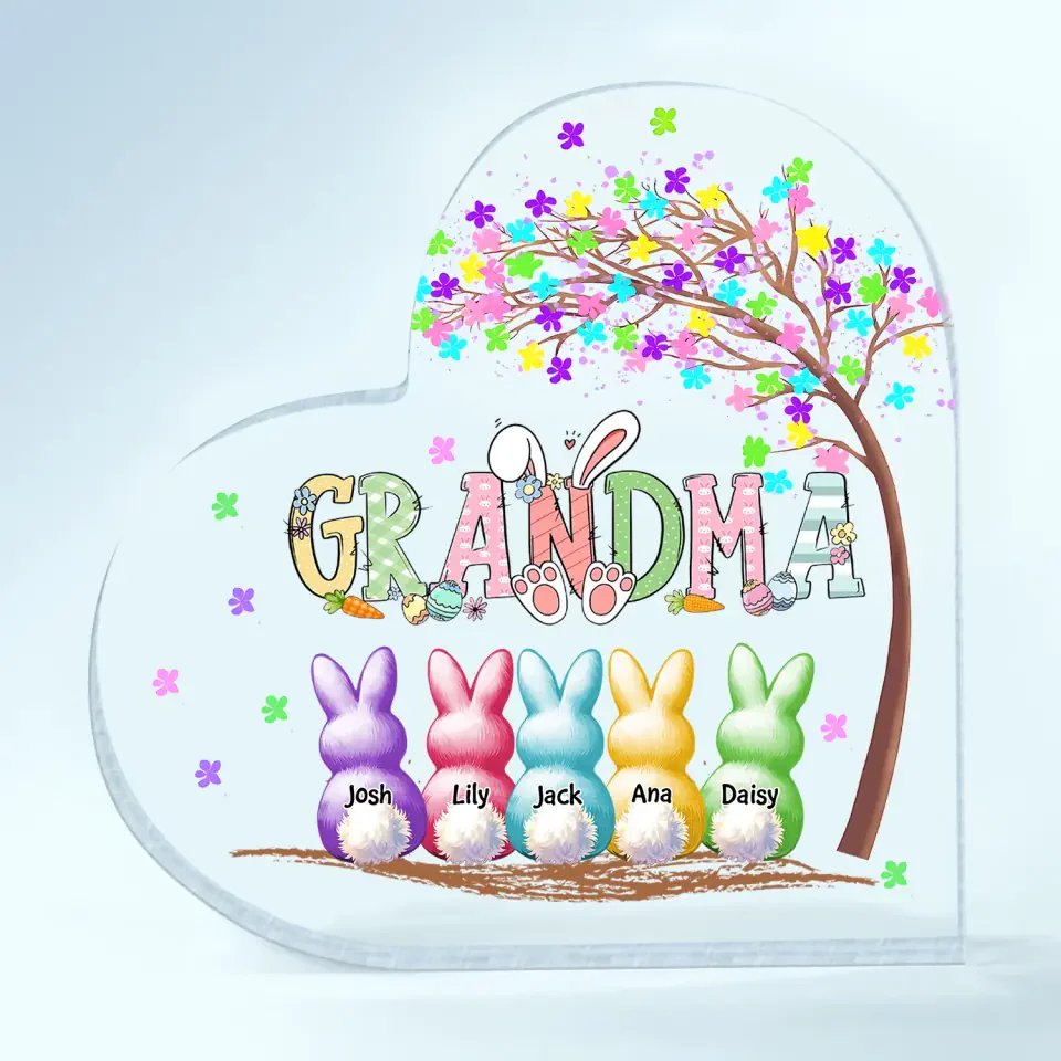 Personalized Grandma's Colorful Tree Heart-Shaped Acrylic Plaque