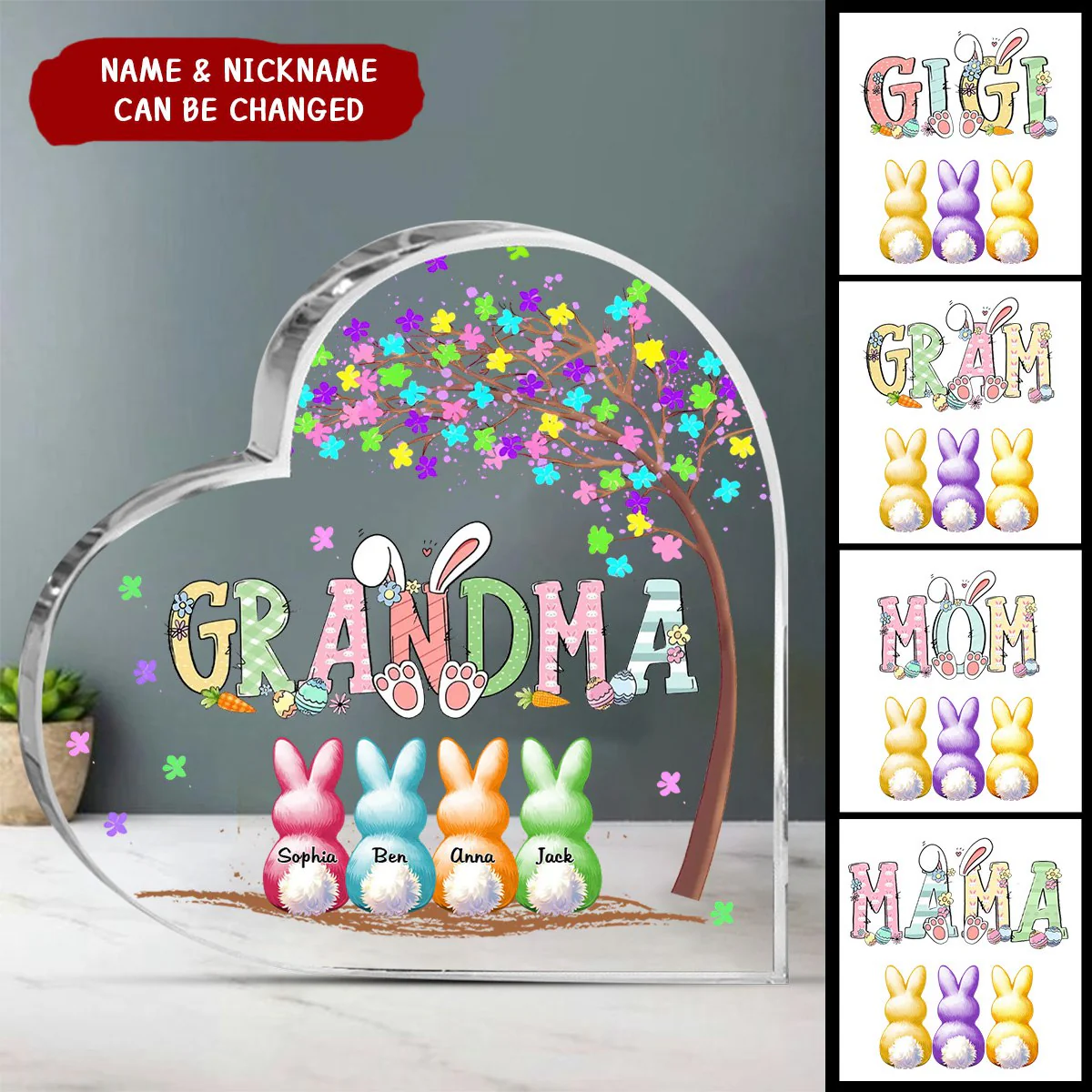 Personalized Grandma's Colorful Tree Heart-Shaped Acrylic Plaque - Image 2
