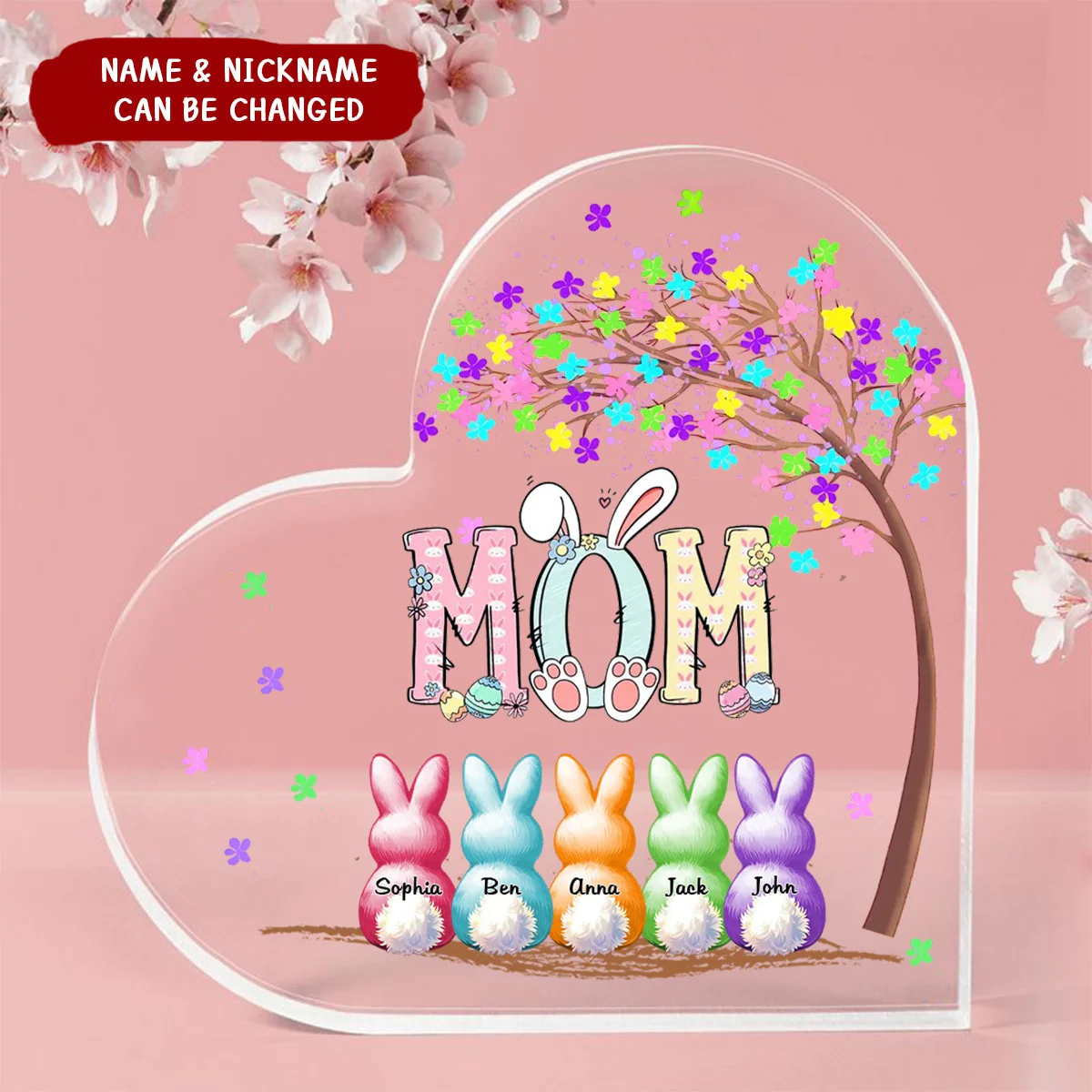 Personalized Grandma's Colorful Tree Heart-Shaped Acrylic Plaque - Image 3