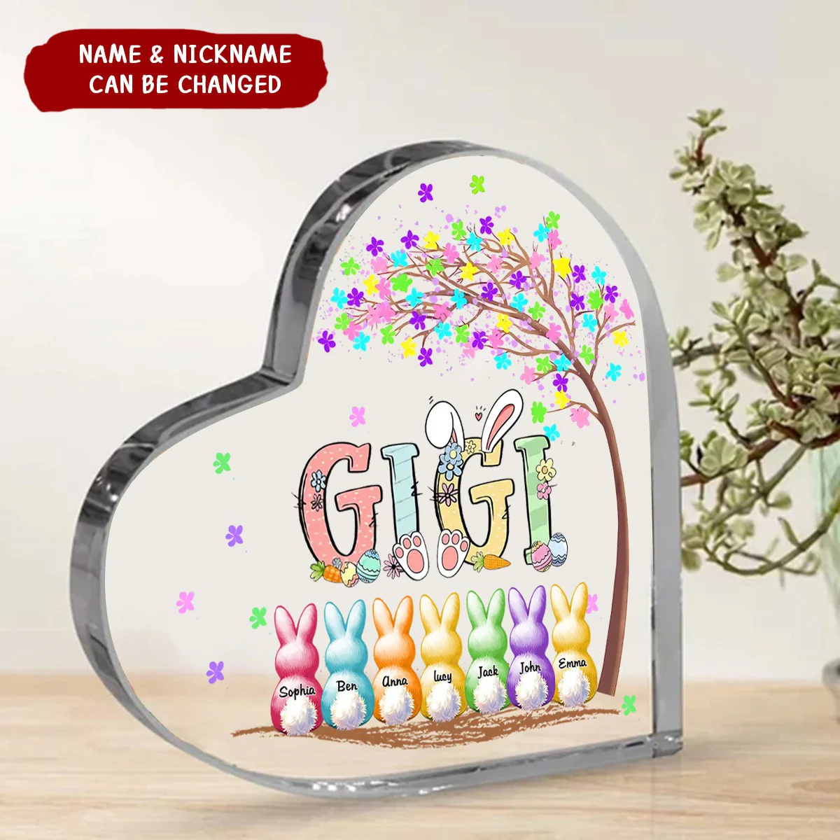 Personalized Grandma's Colorful Tree Heart-Shaped Acrylic Plaque - Image 4