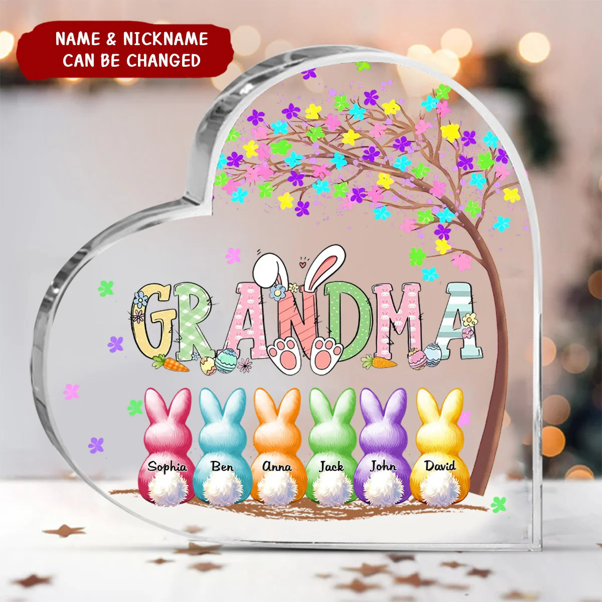 Personalized Grandma's Colorful Tree Heart-Shaped Acrylic Plaque - Image 5