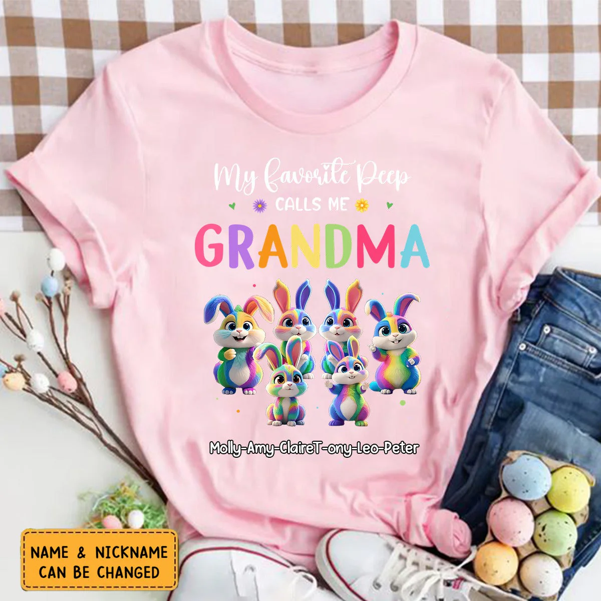 Personalized Grandma's Favorite Bunny Easter Day Pure Cotton T-Shirt - Image 3