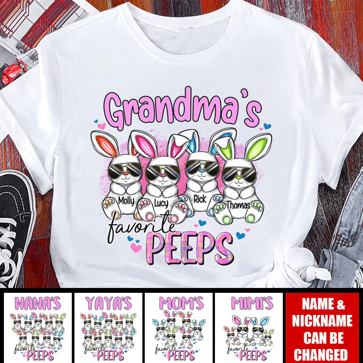 Personalized Grandma's Favorite Easter Bunny Pure Cotton T-Shirt - Image 2