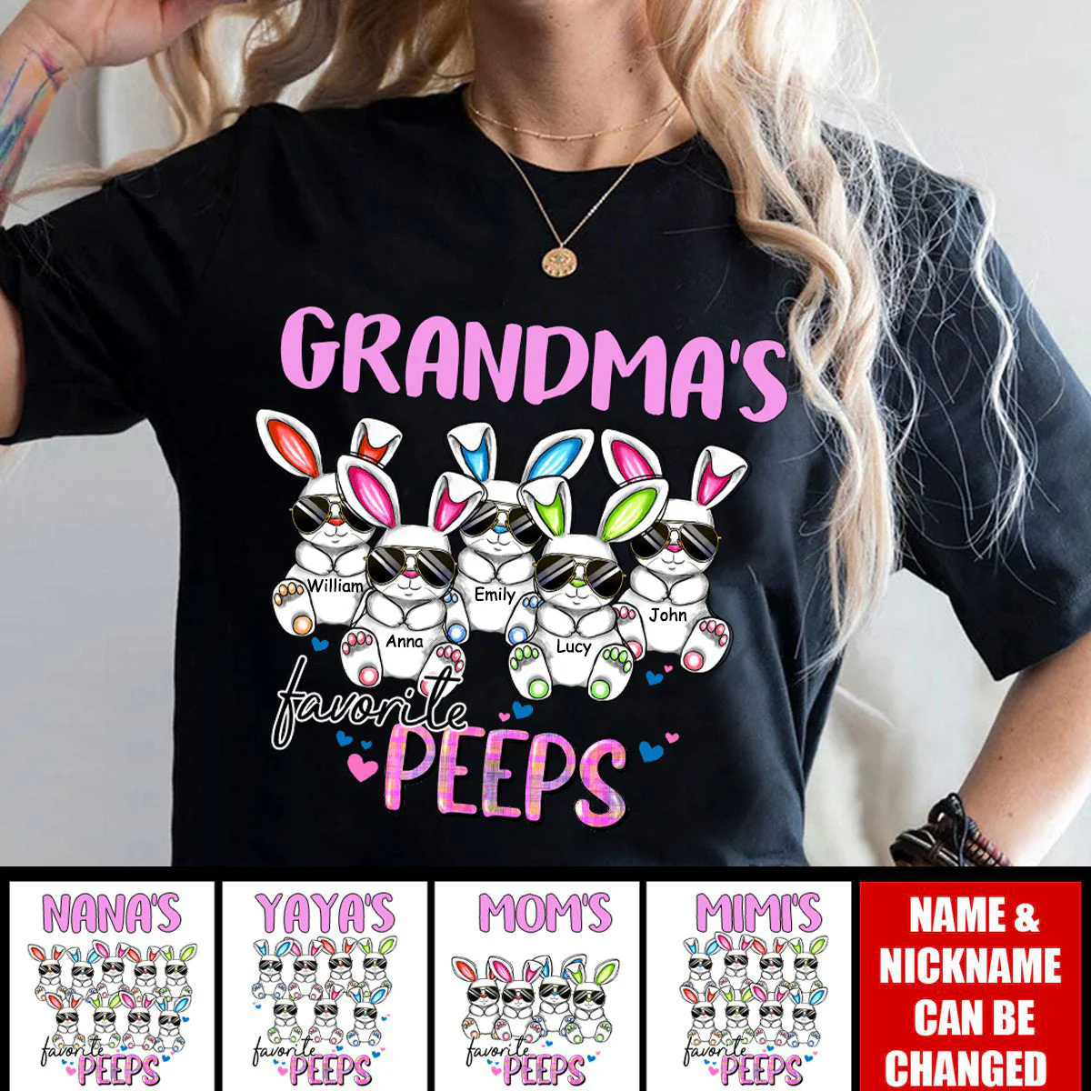 Personalized Grandma's Favorite Easter Bunny Pure Cotton T-Shirt - Image 3