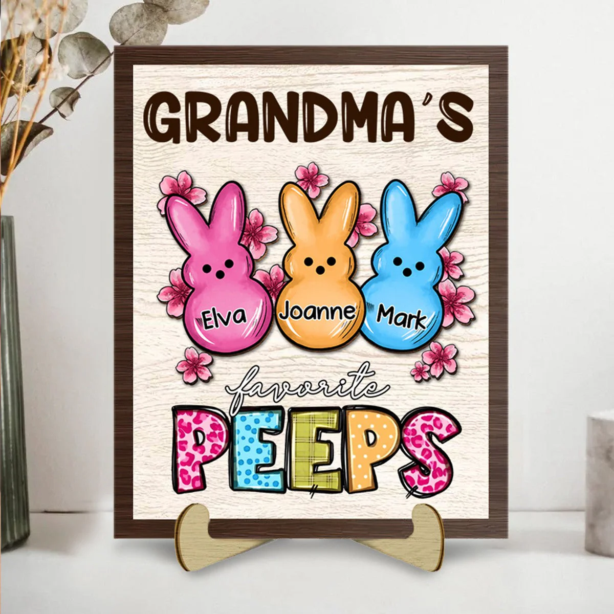 Personalized Grandma's Favorite marshmallow 2 Layers Wooden Plaque With Stand - Image 5