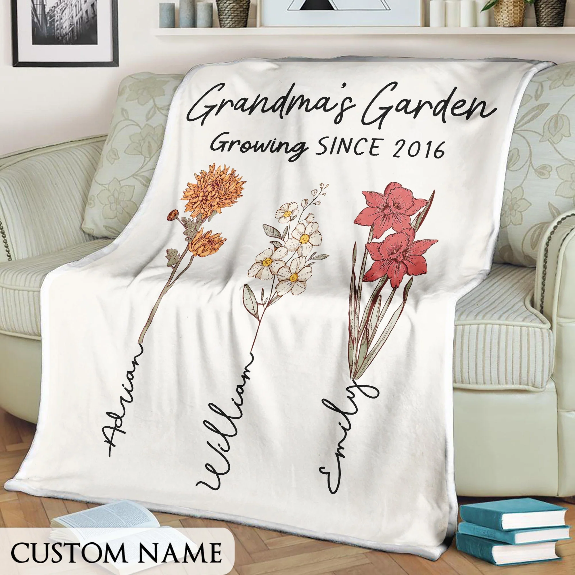 Personalized Grandma's Garden Birth Flower Blanket - Image 3