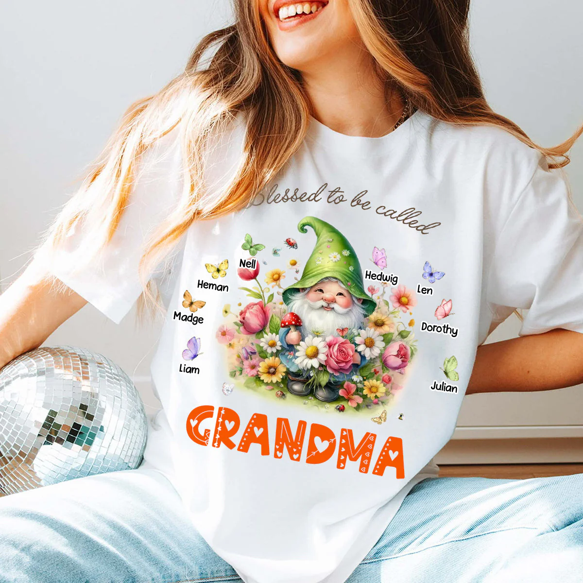 Personalized Grandma's Garden Flowers 100% Pure Cotton T-Shirt - Image 2