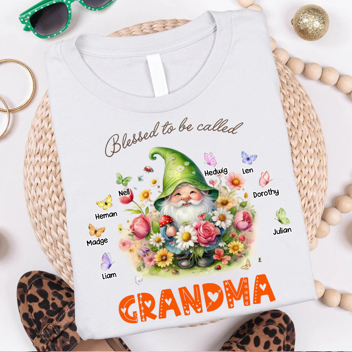 Personalized Grandma's Garden Flowers 100% Pure Cotton T-Shirt - Image 3