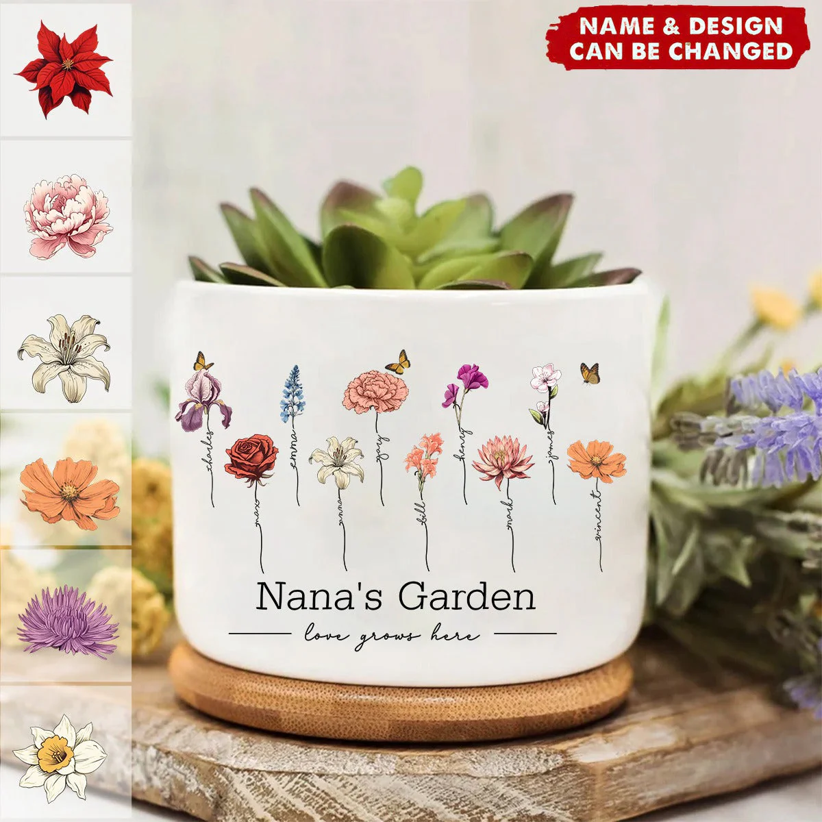 Personalized Grandma's Garden Plant Pot with grandkids names and birth flowers - Image 2
