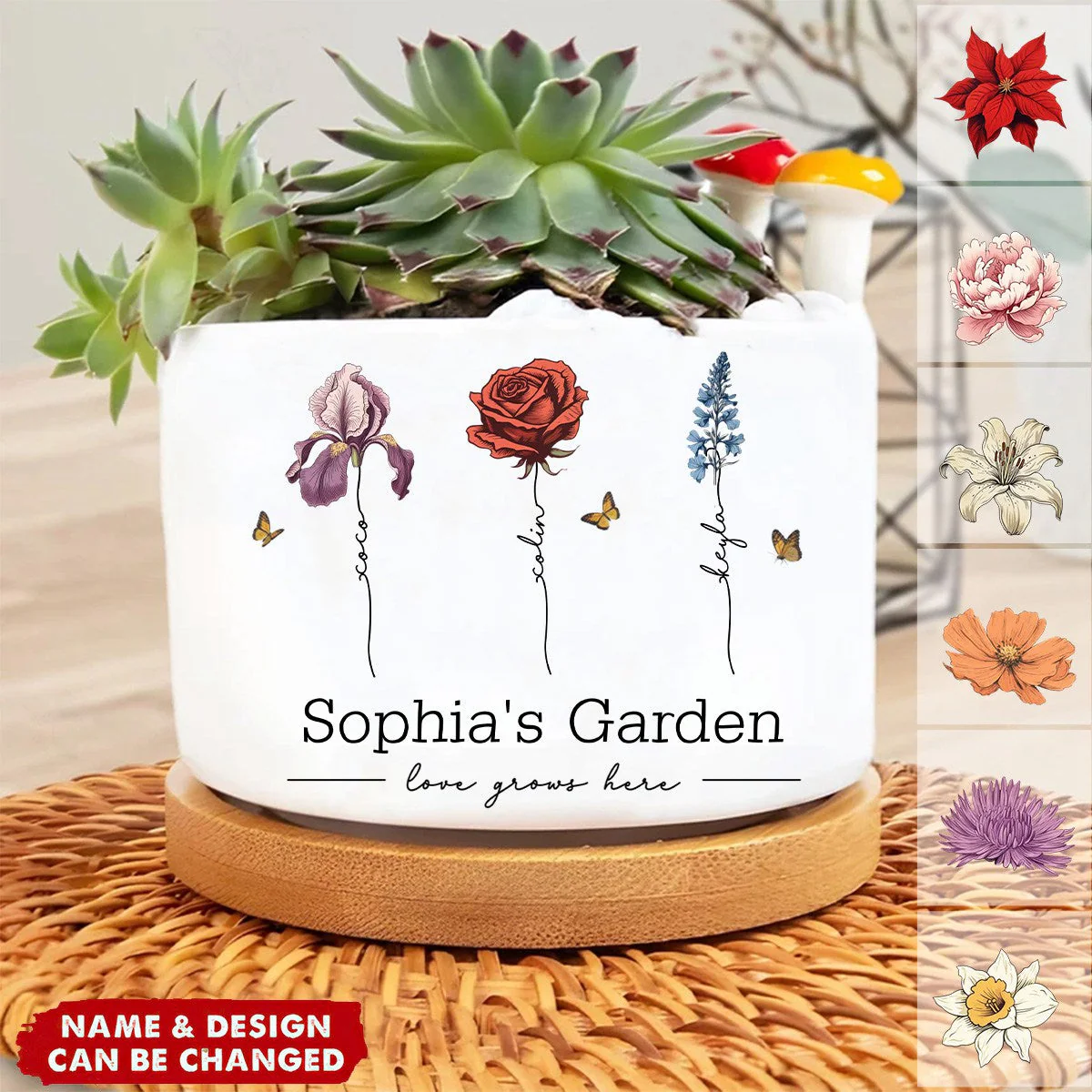 Personalized Grandma's Garden Plant Pot with grandkids names and birth flowers - Image 3