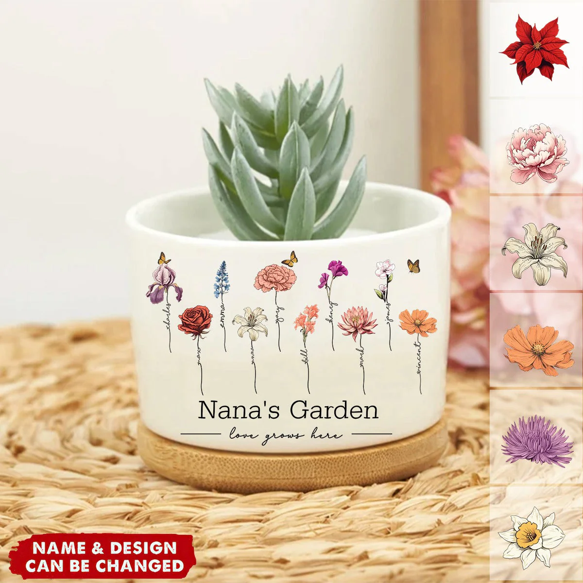 Personalized Grandma's Garden Plant Pot with grandkids names and birth flowers - Image 4