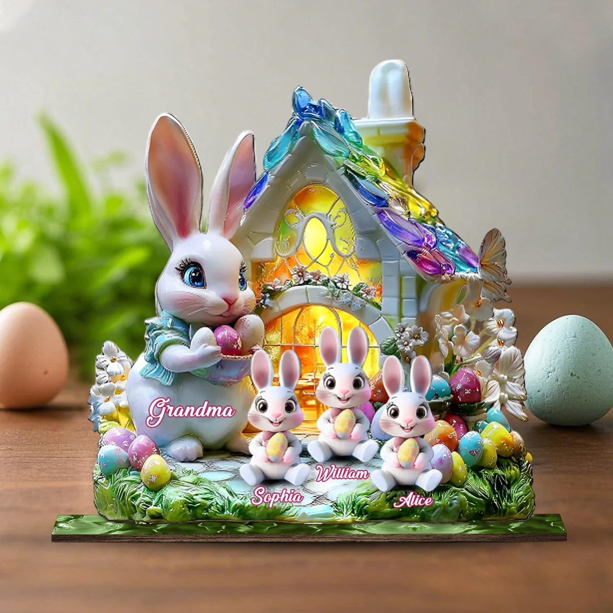 Personalized Grandma's Kids Bunny Easter Day Wooden Plaque - Image 5