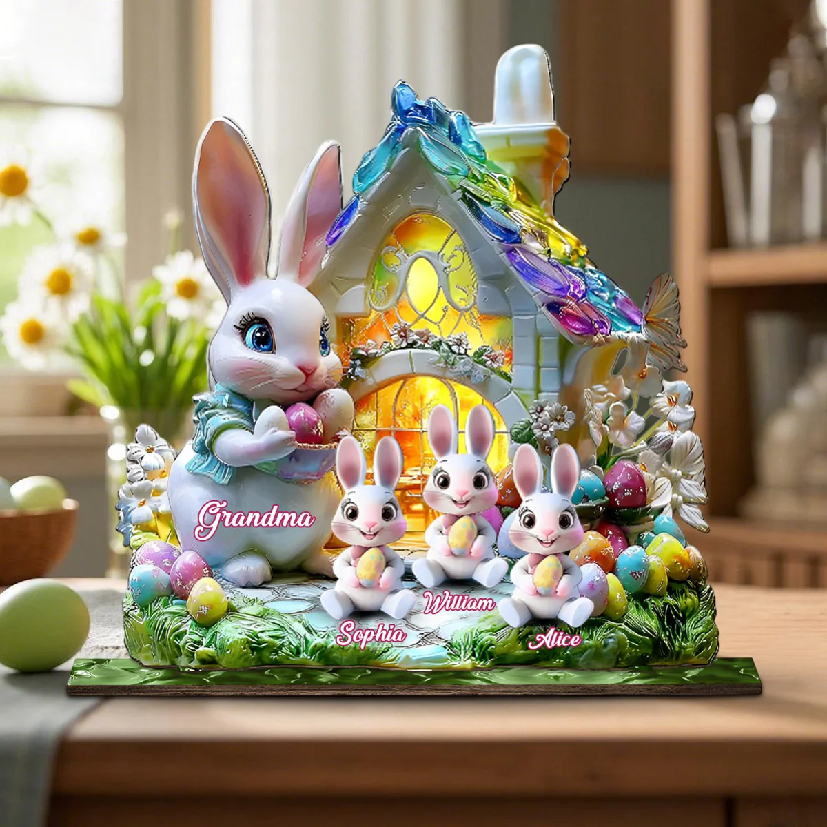 Personalized Grandma's Kids Bunny Easter Day Wooden Plaque - Image 6