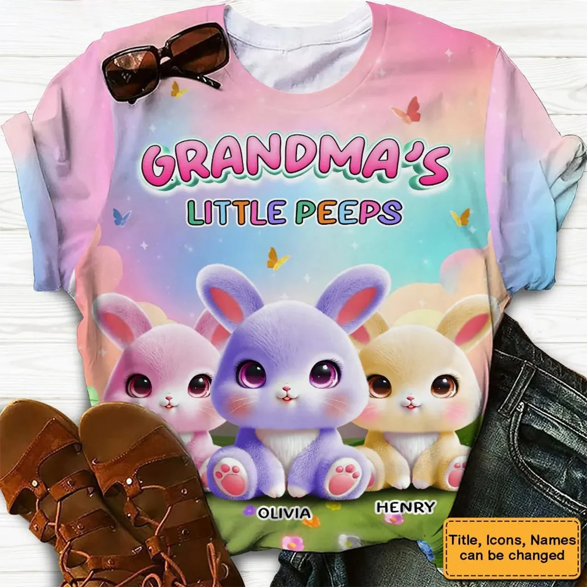 Personalized Grandma's Little Bunny Easter All-over Print T-Shirt - Image 2