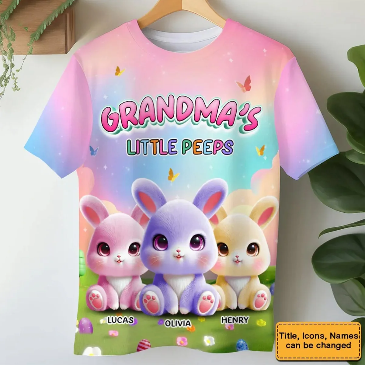 Personalized Grandma's Little Bunny Easter All-over Print T-Shirt - Image 3