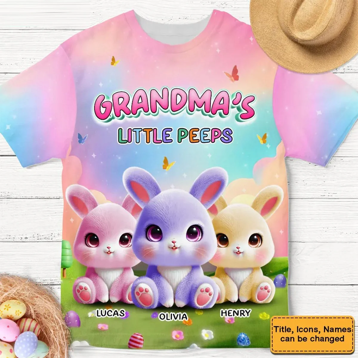 Personalized Grandma's Little Bunny Easter All-over Print T-Shirt - Image 4