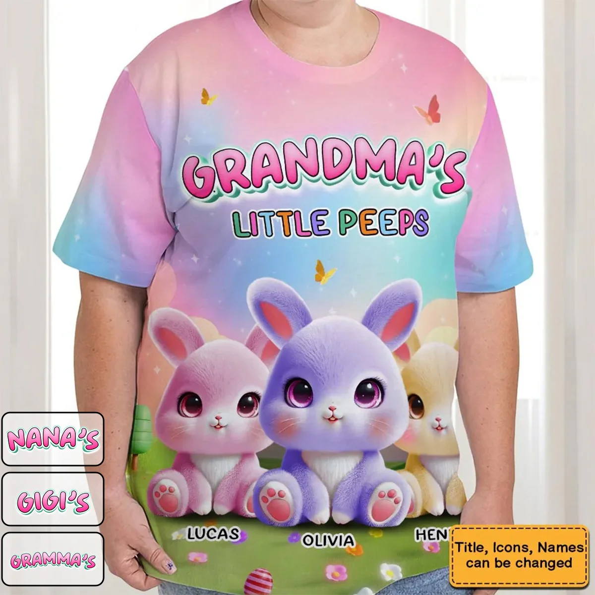 Personalized Grandma's Little Bunny Easter All-over Print T-Shirt - Image 5