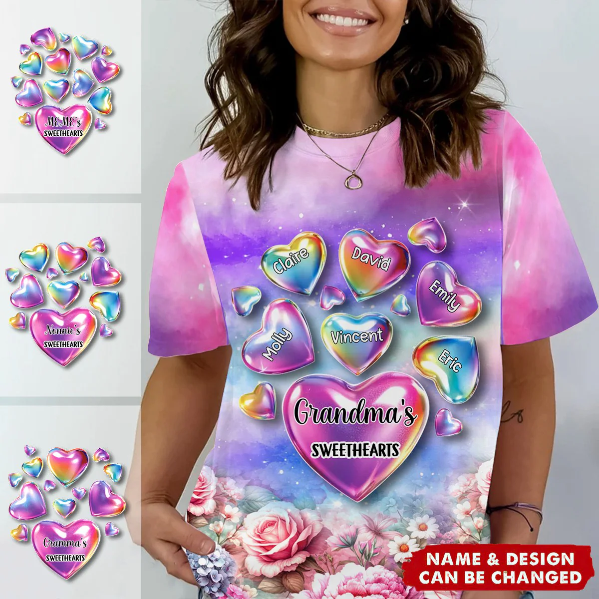 Personalized Grandma's Sweethearts All-over Print T Shirt - Image 2