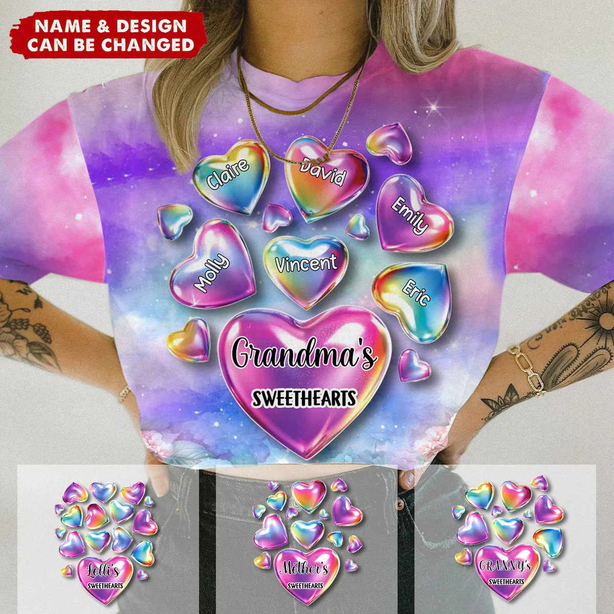 Personalized Grandma's Sweethearts All-over Print T Shirt - Image 3