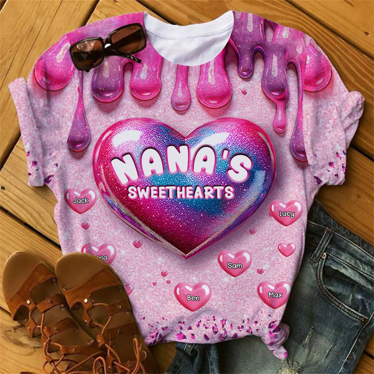 Personalized Grandma's Sweethearts Kids All-over Print T-Shirt - Image 2
