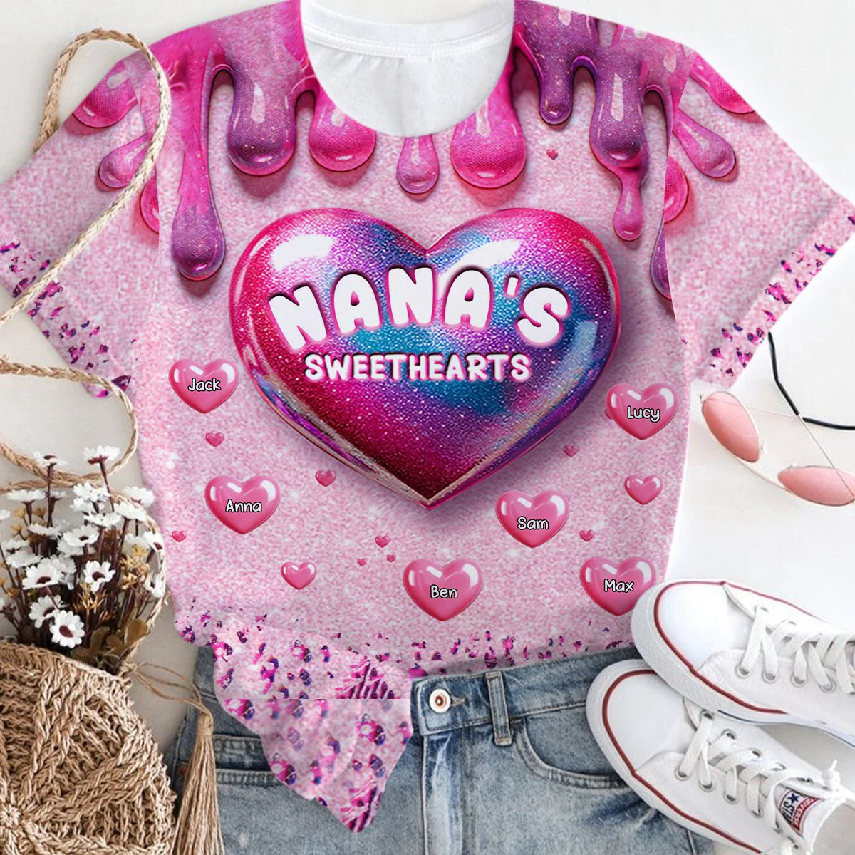Personalized Grandma's Sweethearts Kids All-over Print T-Shirt - Image 3