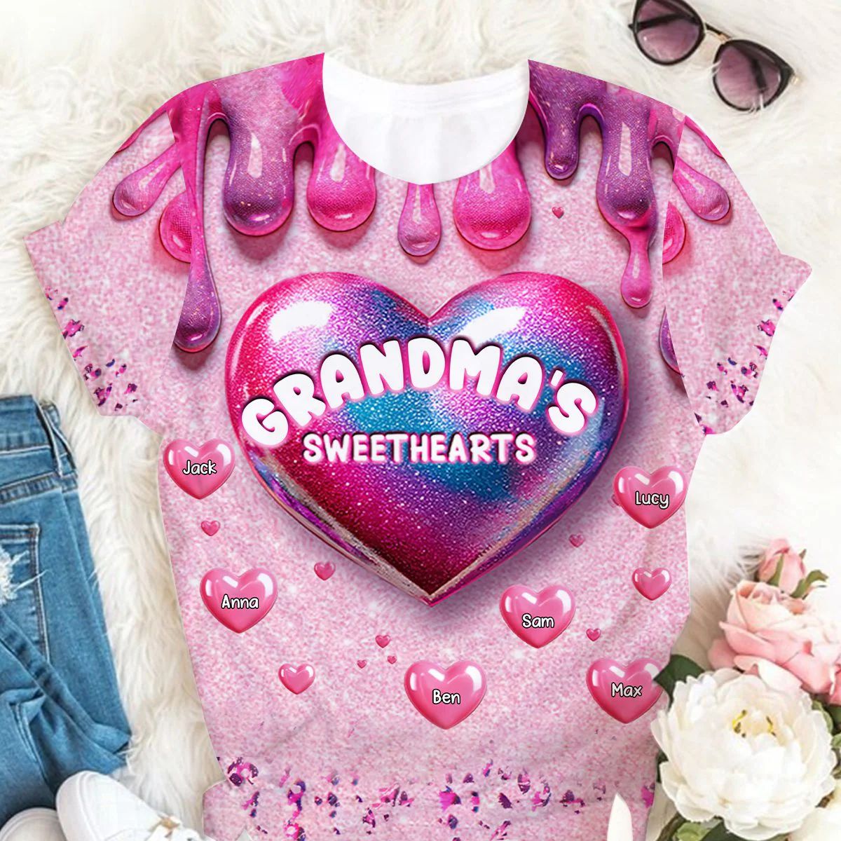 Personalized Grandma's Sweethearts Kids All-over Print T-Shirt - Image 4