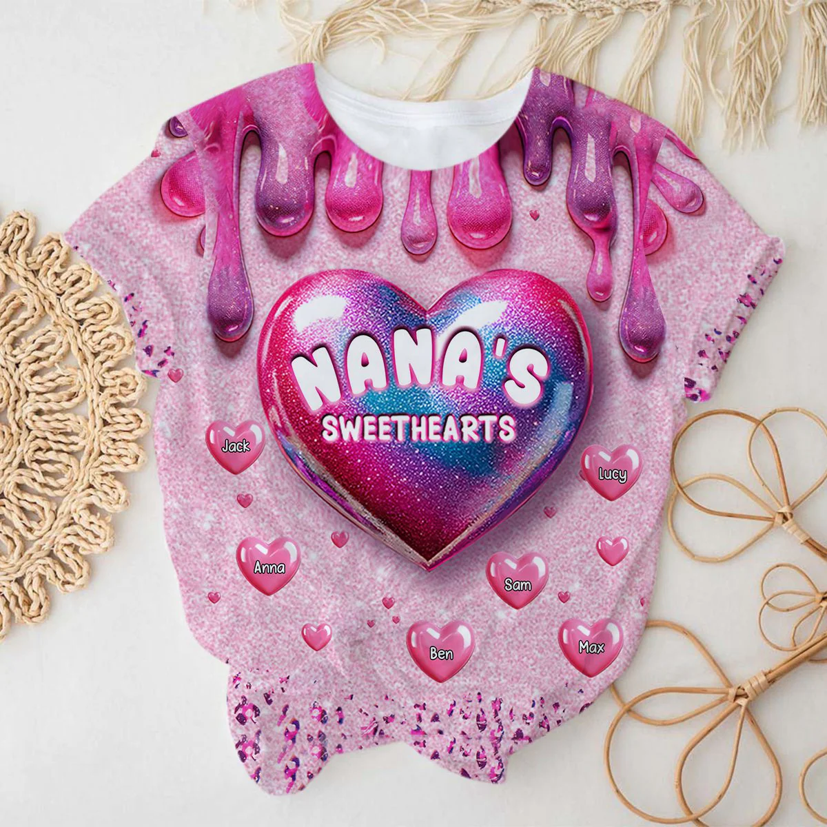 Personalized Grandma's Sweethearts Kids All-over Print T-Shirt - Image 5