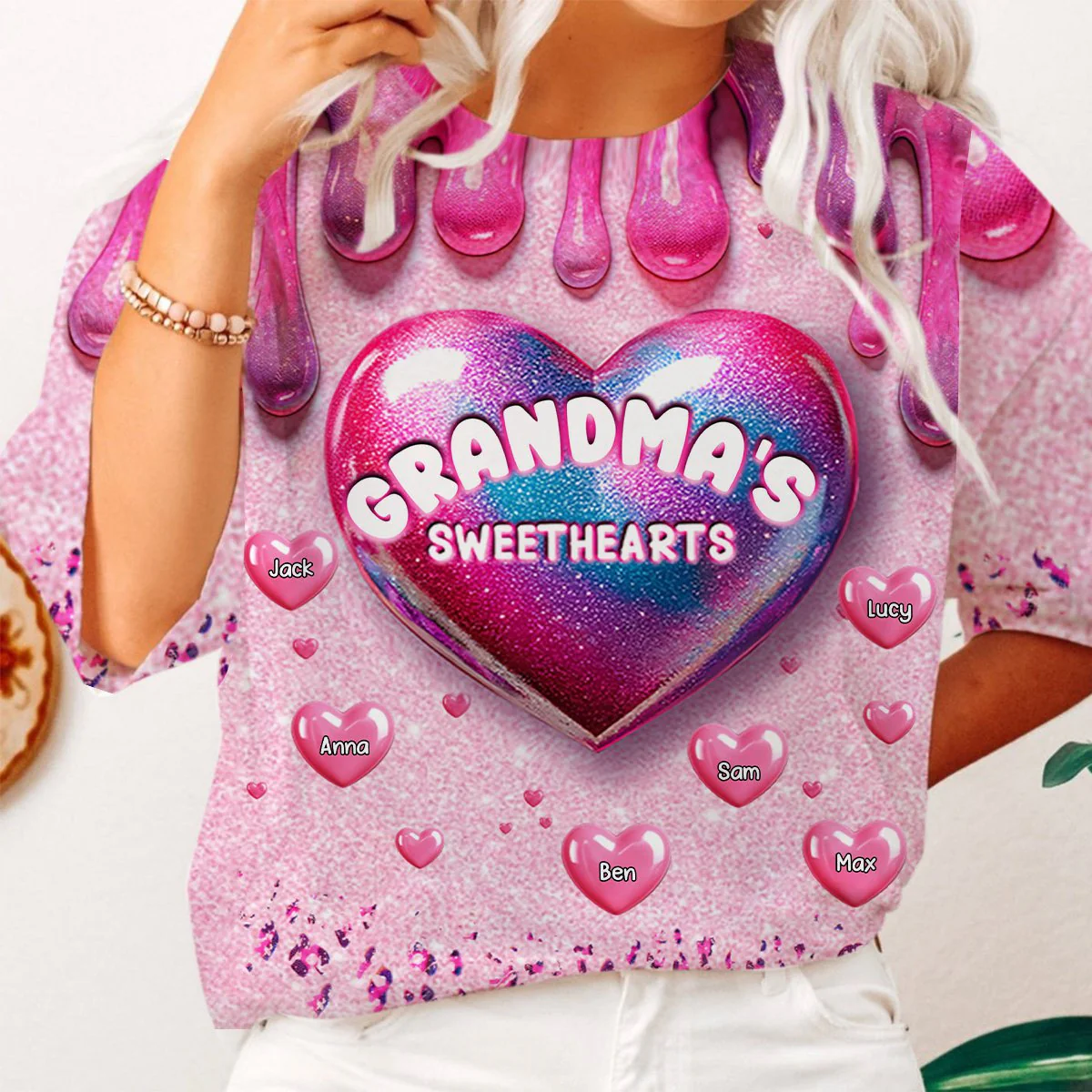 Personalized Grandma's Sweethearts Kids All-over Print T-Shirt - Image 6