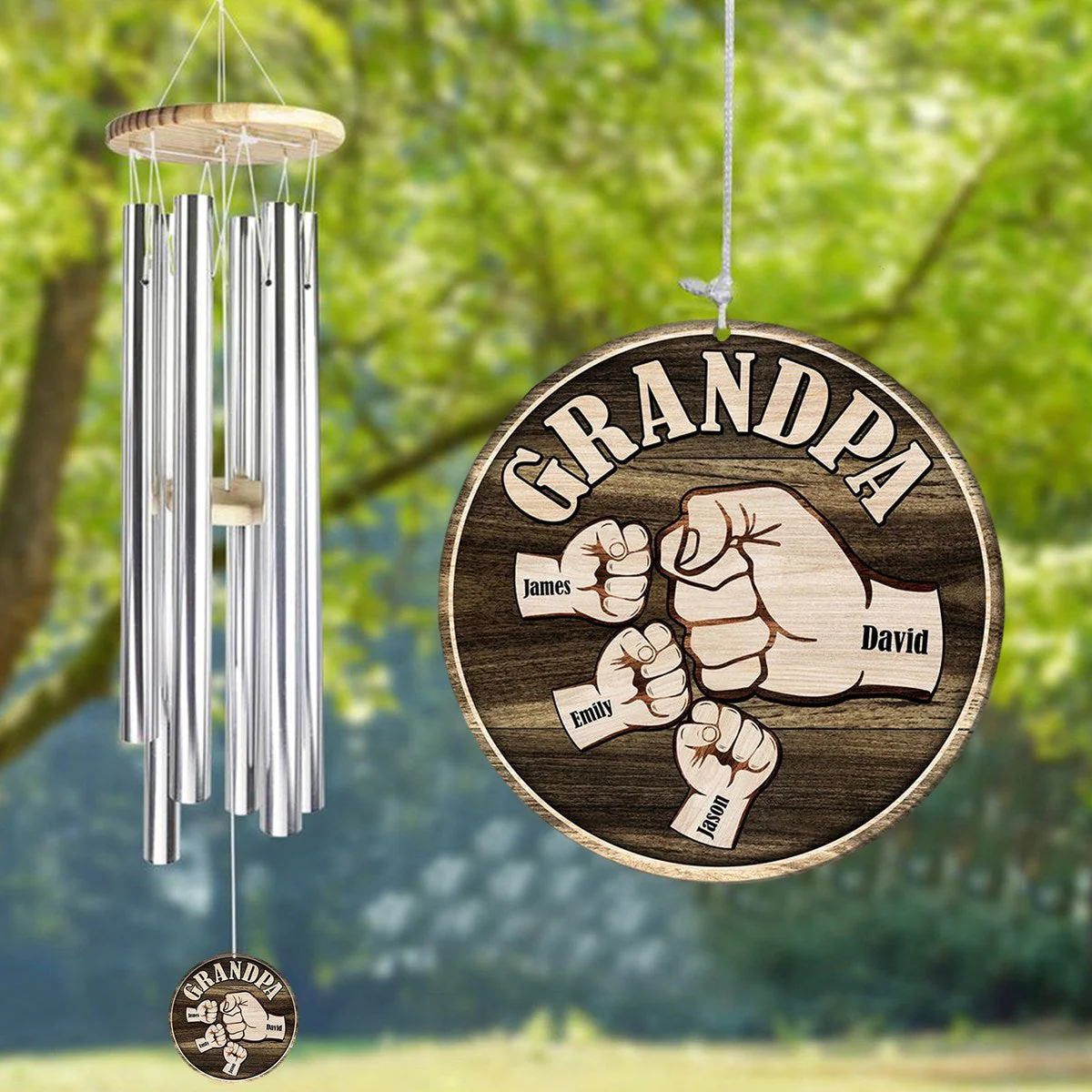 Personalized Grandpa Dad kids Hands Fist Bump Wind Chimes - Image 4