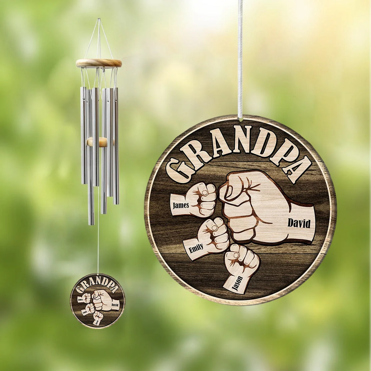 Personalized Grandpa Dad kids Hands Fist Bump Wind Chimes - Image 5